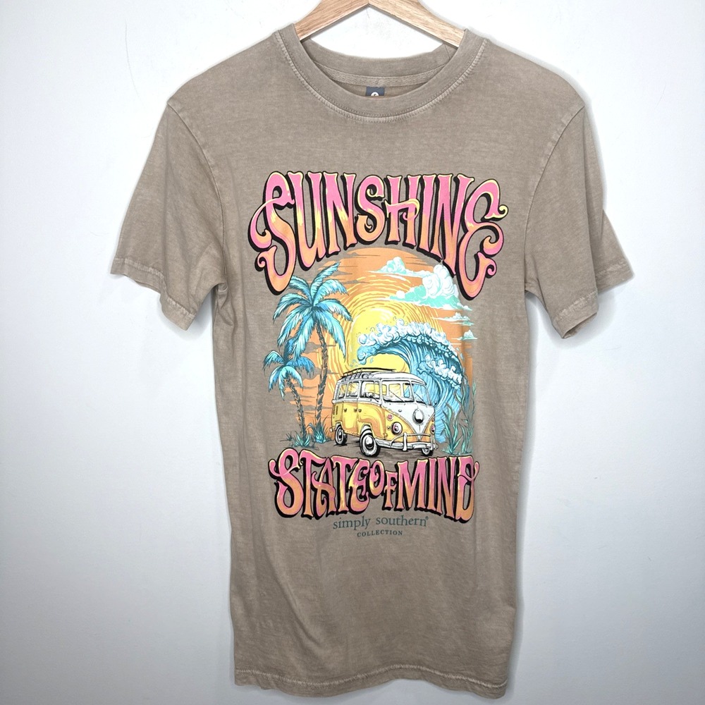 Simply Southern VW Bus Camper T Shirt S Tan Beach Summer Sunshine State of Mind